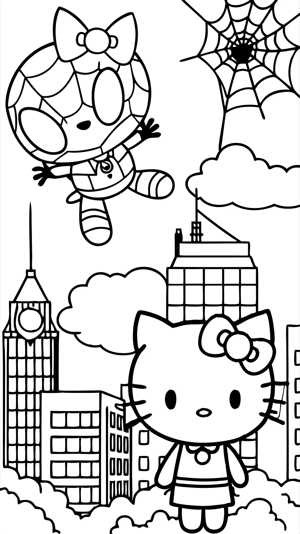 Hello Kitty y Spider Man Coloring Pages